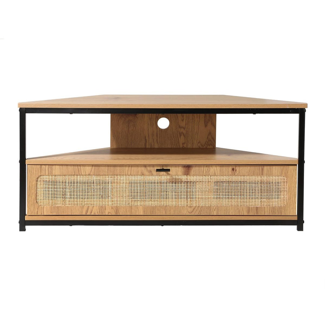 Calicosy - TV-Eckschrank, 1 Klapptür, Geflecht aus Rattan, Holzdekor, Spanplatten, Metallfüsse, Wohn