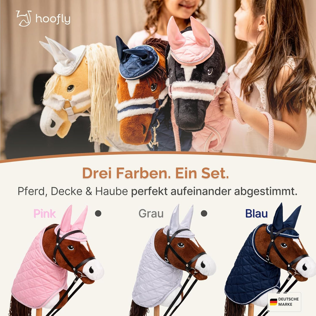 Hobby Horse Set – Grosses Steckenpferd für Kinder mit Decke & Fliegenhaube | Komplettes Hobby Horsin