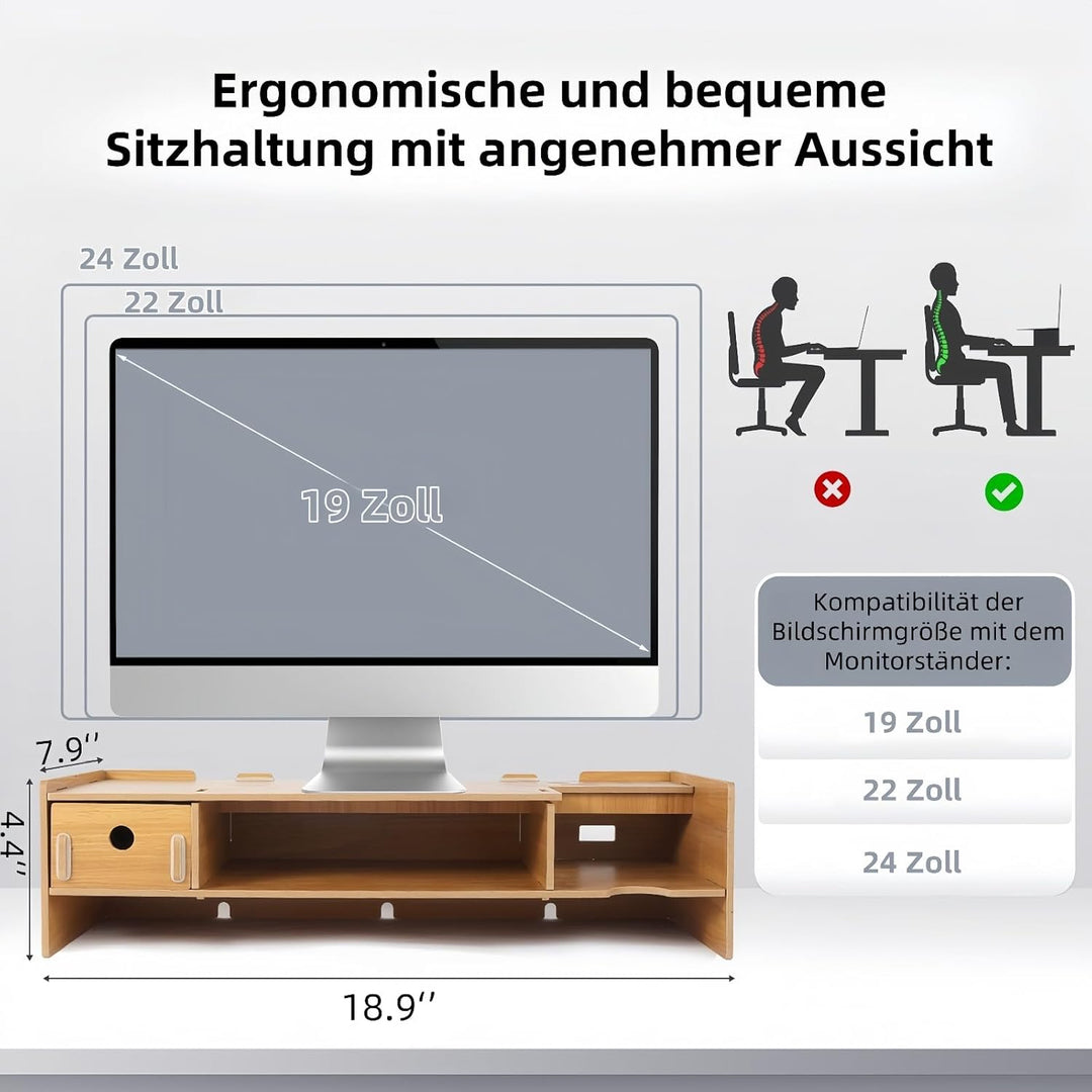 Monitorständer Holz, Unterbau Bildschirm, Multifunktionaler Bildschirmerhöhung, Büro Schreibtisch Or