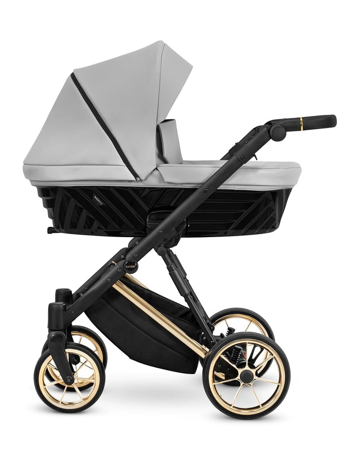 Kunert Ivento Premium 2in1 Kinderwagen mit Goldrahmen, Aluminiumrahmen, Bunt (Grau), Grau