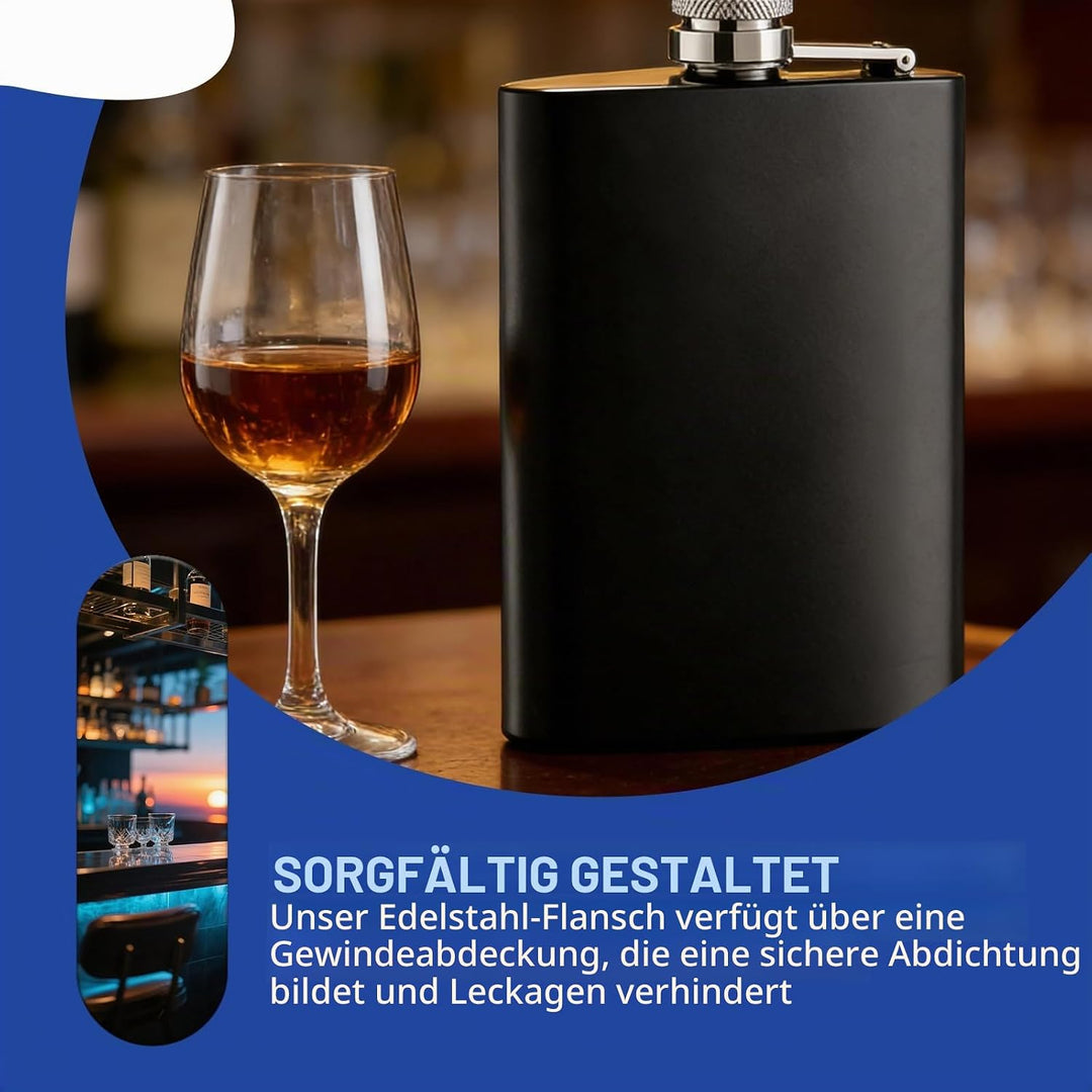 BAIFULAI 4 Stück Edelstahl Flachmann mit Trichter im Set, 8oz Schwarz Matt Flachmann Edelstahl, Trag