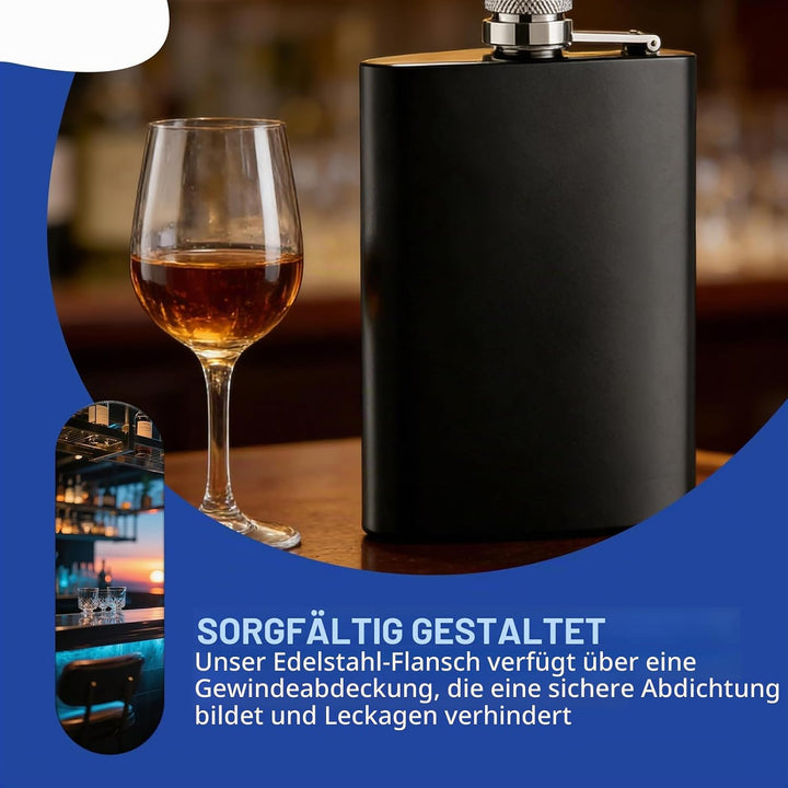 BAIFULAI 4 Stück Edelstahl Flachmann mit Trichter im Set, 8oz Schwarz Matt Flachmann Edelstahl, Trag