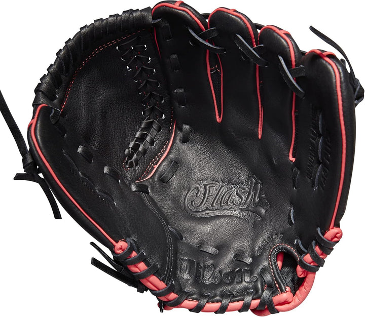 WILSON 2022 Flash Fastpitch Softball-Handschuh-Serie Rechte Hand Wurf 28 cm Schwarz/Pink/Tropisches