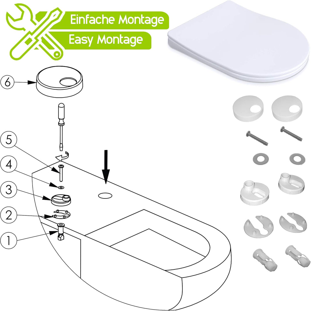 Aqua Bagno | Flacher Toilettendeckel mit Absenkautomatik & WC-Sitz in D-Form, Universal WC-Sitz, abn