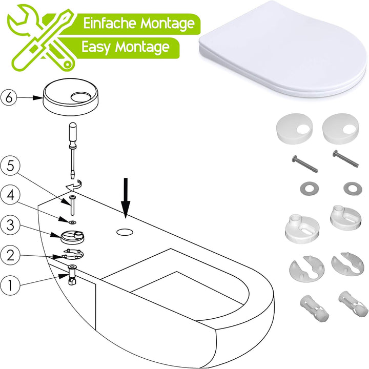 Aqua Bagno | Flacher Toilettendeckel mit Absenkautomatik & WC-Sitz in D-Form, Universal WC-Sitz, abn