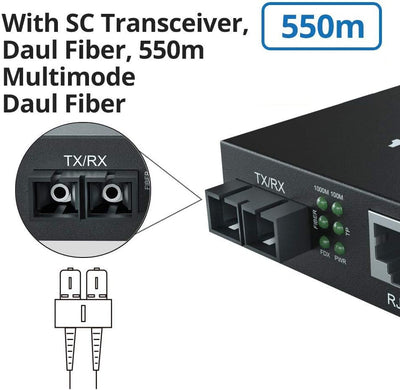10Gtek® [2 Stück] Gigabit Ethernet Medienkonverter, mit Built-in 1Gb Multi-Mode SC Transceiver, Mult