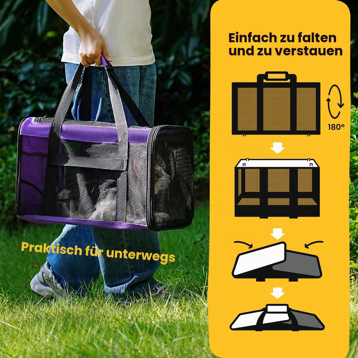 Conlun Katzentransportbox,Weiche Katzentransporttasche mit 4-seitigem Netz, Flugzeugtaugliche Katzen