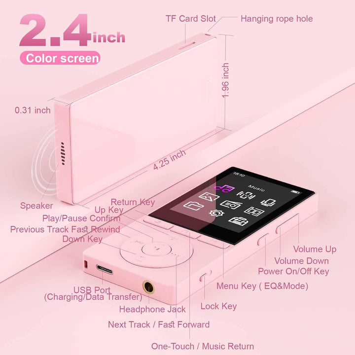 64GB MP3 Player with Bluetooth 5.3, Music Player with HiFi Sound for Sports Runners, 2.4" Screen MP3