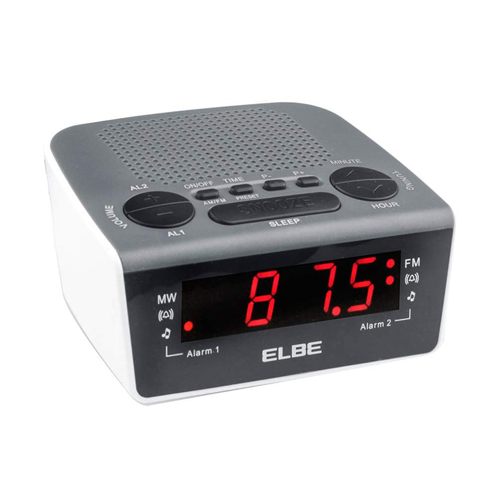 Elbe CR-932 Digitaler Funkwecker, mit AM-/FM-Radio, Schwarz/Weiss