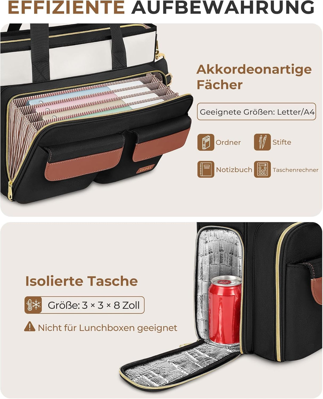 Ytonet Lehrertasche Damen Gross, Schützend Laptoptasche 15,6 Zoll mit Dokumentenmappe A4, Gross Arbe