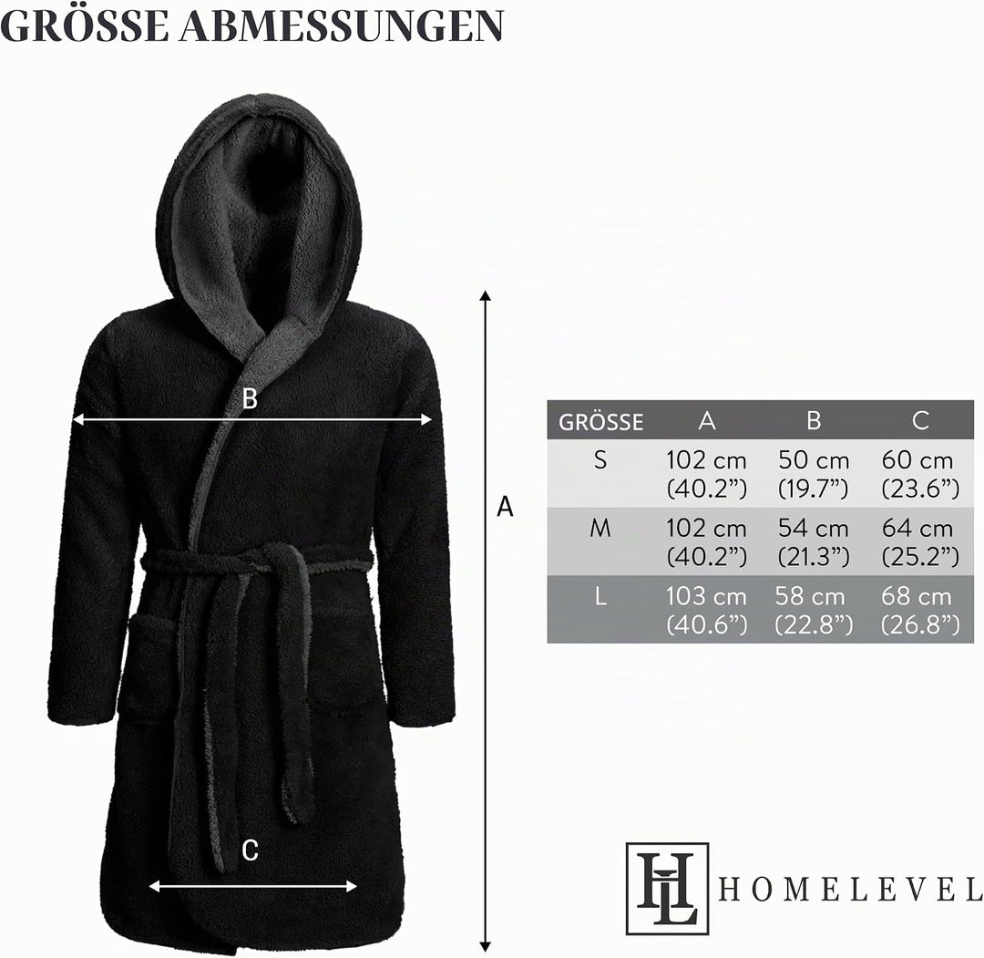 HOMELEVEL Sherpa Wende Bademantel Lammfell Optik für Damen und Herren mit Kapuze Morgenmantel Hausma