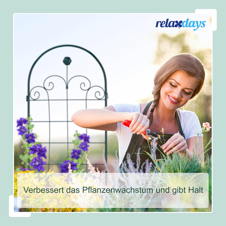 Relaxdays Rankgitter 2er Set, Metall, 180 x 50 cm, Vintage Rankhilfe Garten, Rundbogen & Spitze, zum