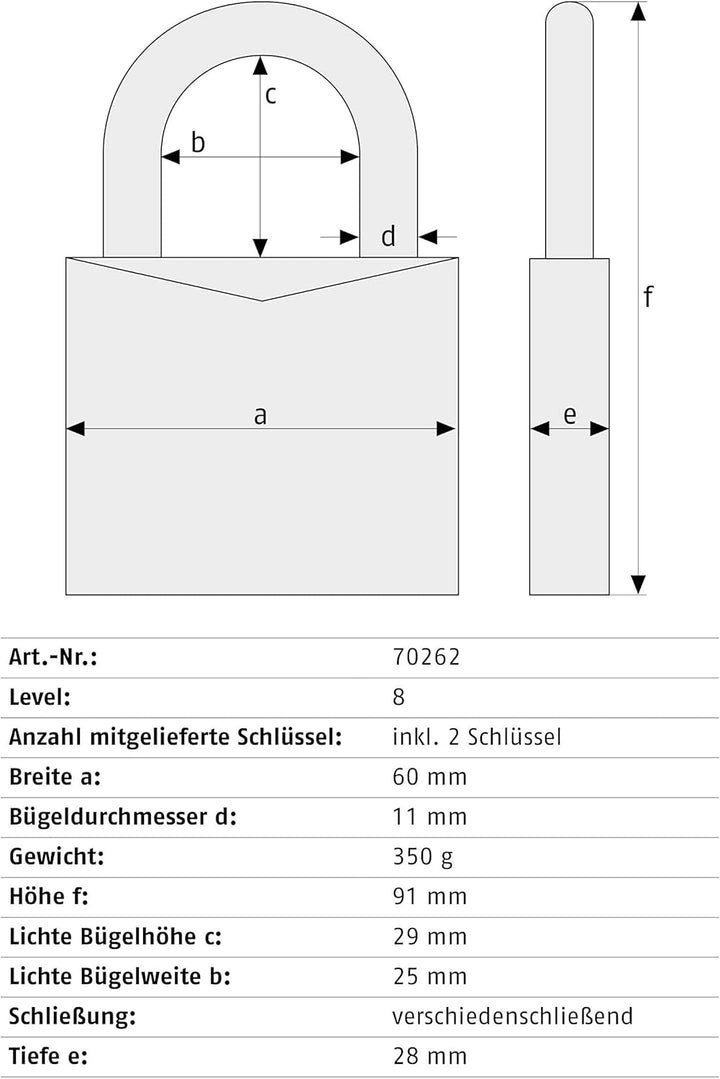 ABUS Titalium Vorhängeschloss 96CSTI/60 - leichter Schlosskörper aus massivem Spezial-Aluminium - mi