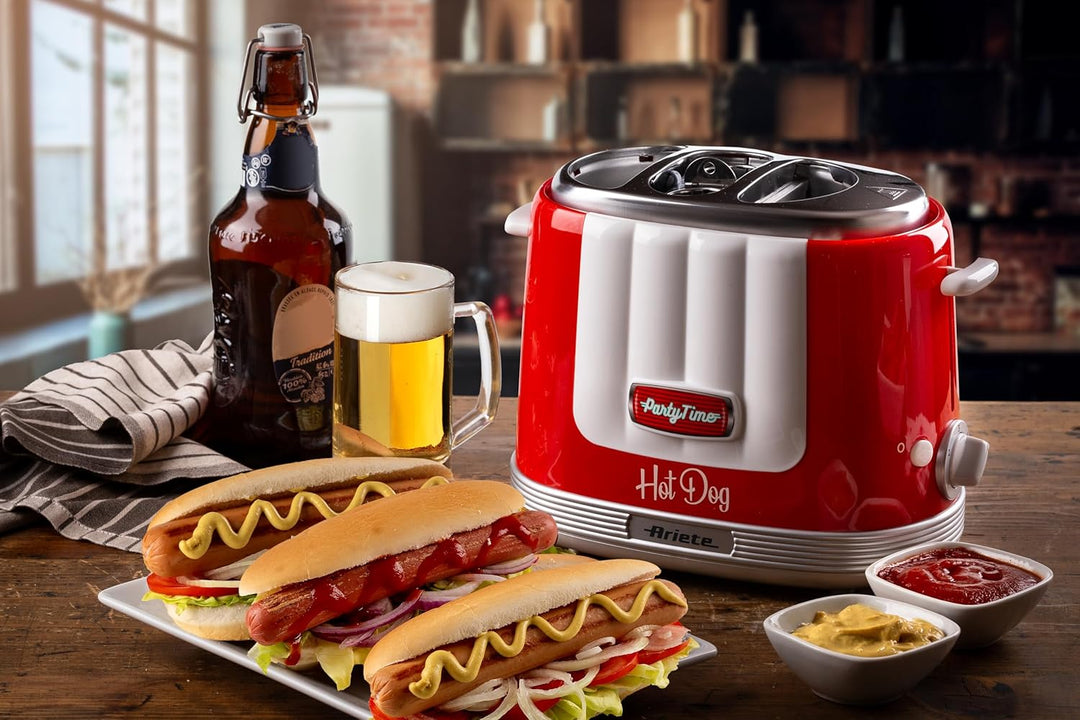 Ariete Hot Dog Maker Party Time 206, Hot Dog-Maschine mit 4 Garräumen, 5 Garstufen, Automatischer Au