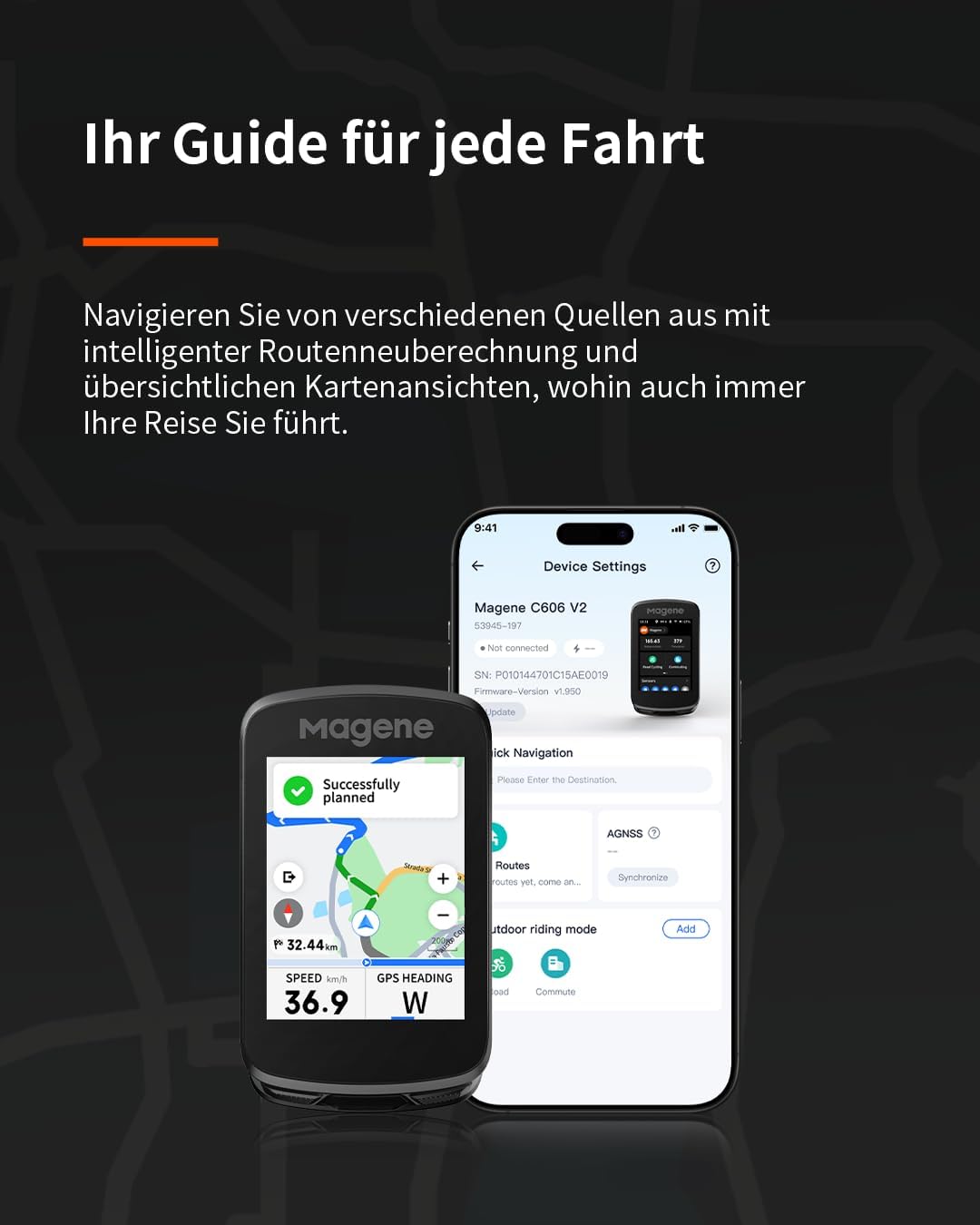 Magene C606 V2 GPS-Fahrradcomputer, Multi-Scenario ClimbPro, WLAN- & Bluetooth-Datenübertragung, Rou