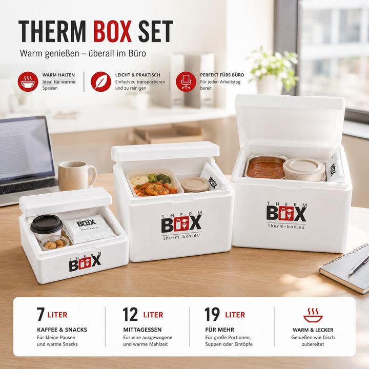 THERM BOX 3er Set Styroporbox 7W 12W 19W Innen L33,5 x B23,5 cm Innenhöhen 9/15/27 cm Wandstärke 3 c