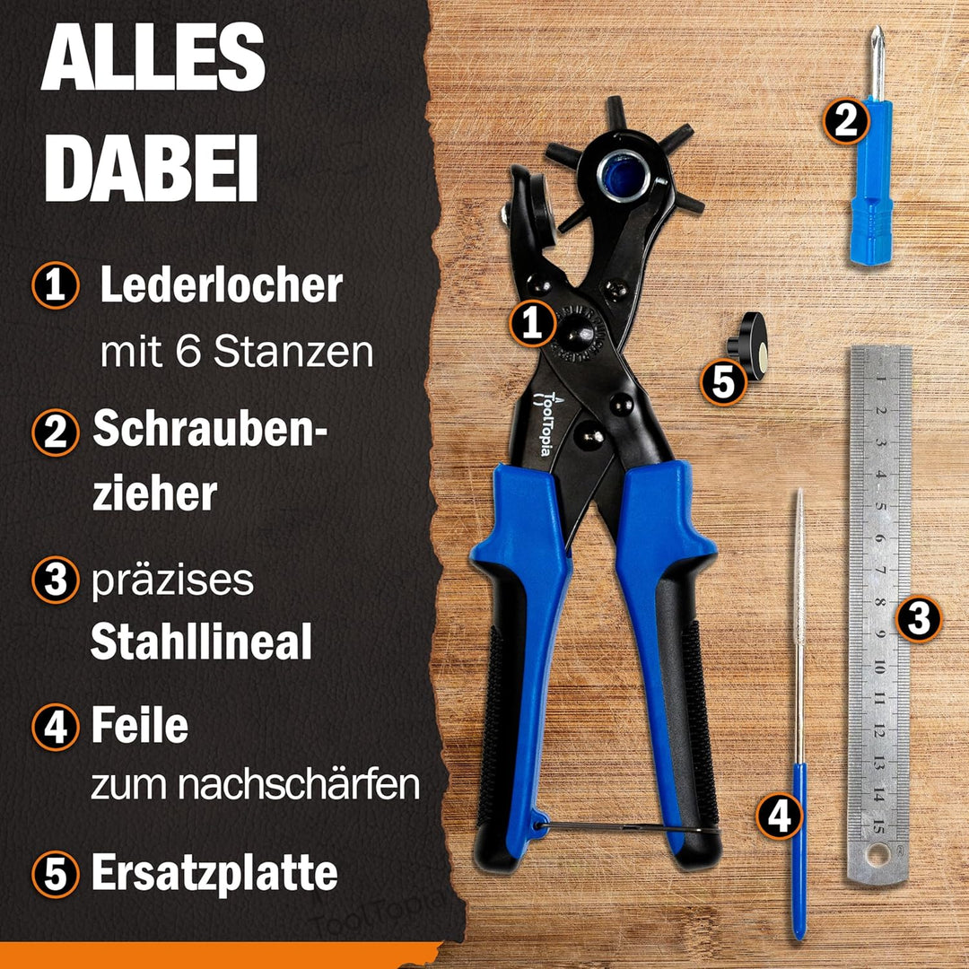 Lochzange für Leder [KOMPLETTSET], Locheisen | Lochstanzer als Leder Werkzeug, Lochzange Papier, Gür