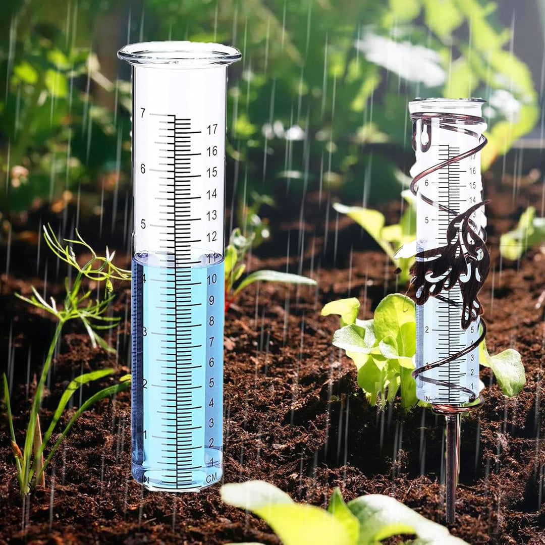 LSRVNM Regenmesser für Garten, Niederschlagsmesser mit Erdspiess, Glas-Regenmesser mit Klarer Skala,