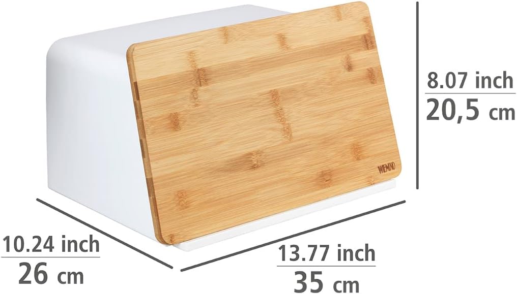 WENKO Brotkasten mit Bambusbrett Mod. Kubo, praktische Brotaufbewahrung mit Deckel & integriertem Sc
