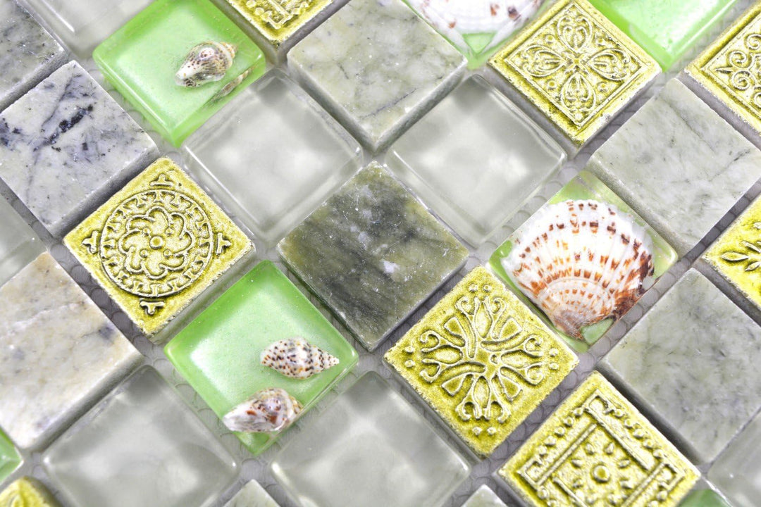 Mosaik Fliese Transluzent grün Glasmosaik Crystal Stein Muschel grün für WAND BAD WC KÜCHE FLIESENSP