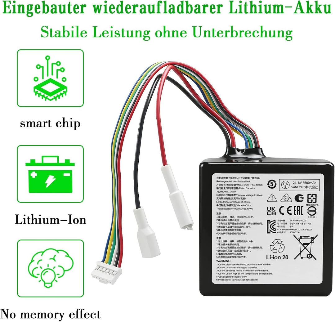 Akku 3600mAh Ersatzakku BRR-1P6S-4000S für Roborock Dyad Pro Combo A10 Plus Staubsauger, Kompatibel