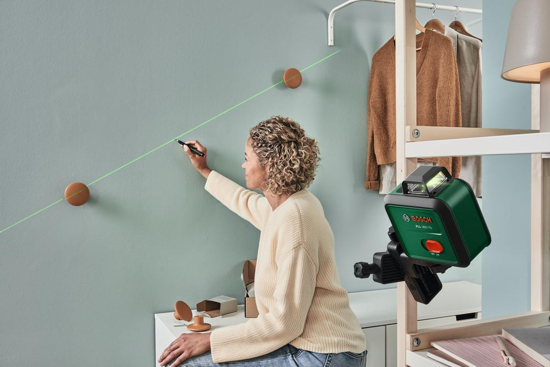 Bosch Linienlaser PLL 360-1G (360° grüner Laser, selbstnivellierend, ±0,4 mm/m Genauigkeit, integrie