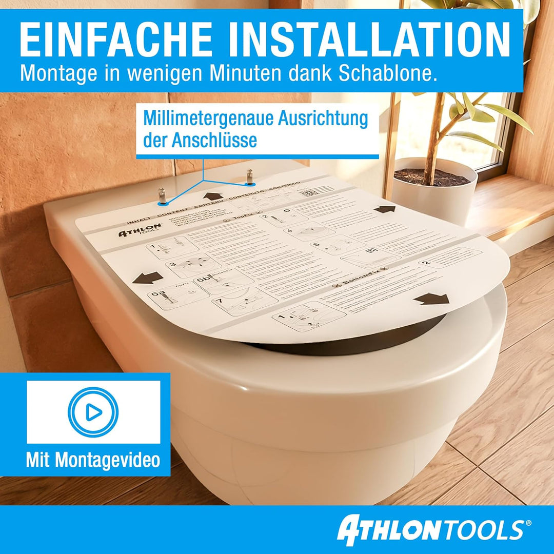 ATHLON TOOLS Toilettendeckel mit Absenkautomatik D-Form – Duroplast WC Sitz, Soft-Close & Quick-Rele