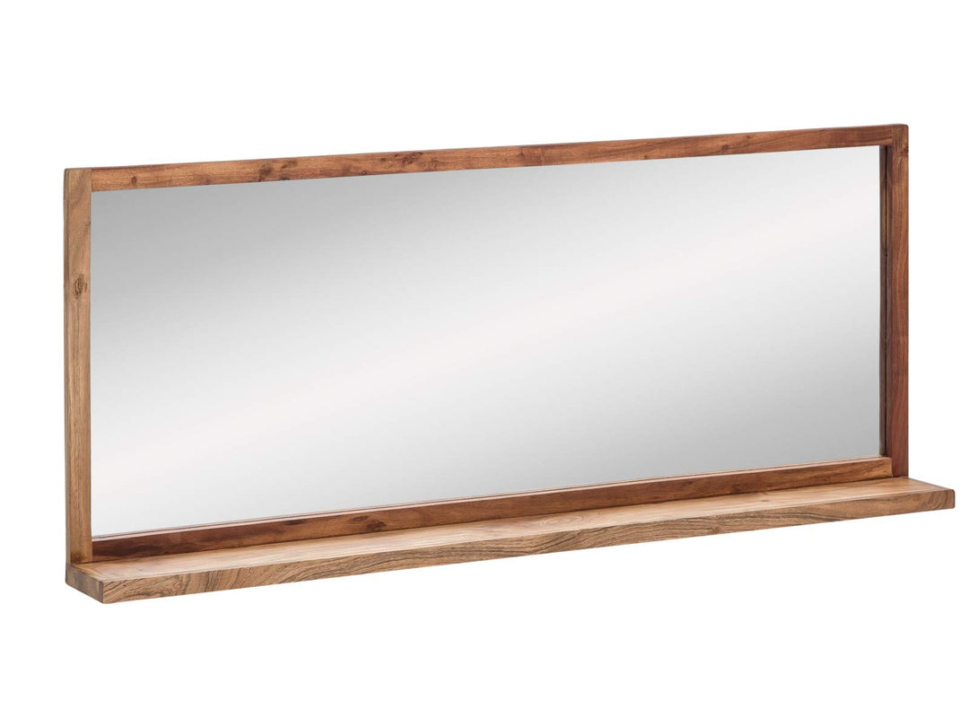 Woodkings Sydney Bad Spiegel I 135x60 cm mit Kleiner Ablage I massiv Holz Rahmen Akazie hell I gross