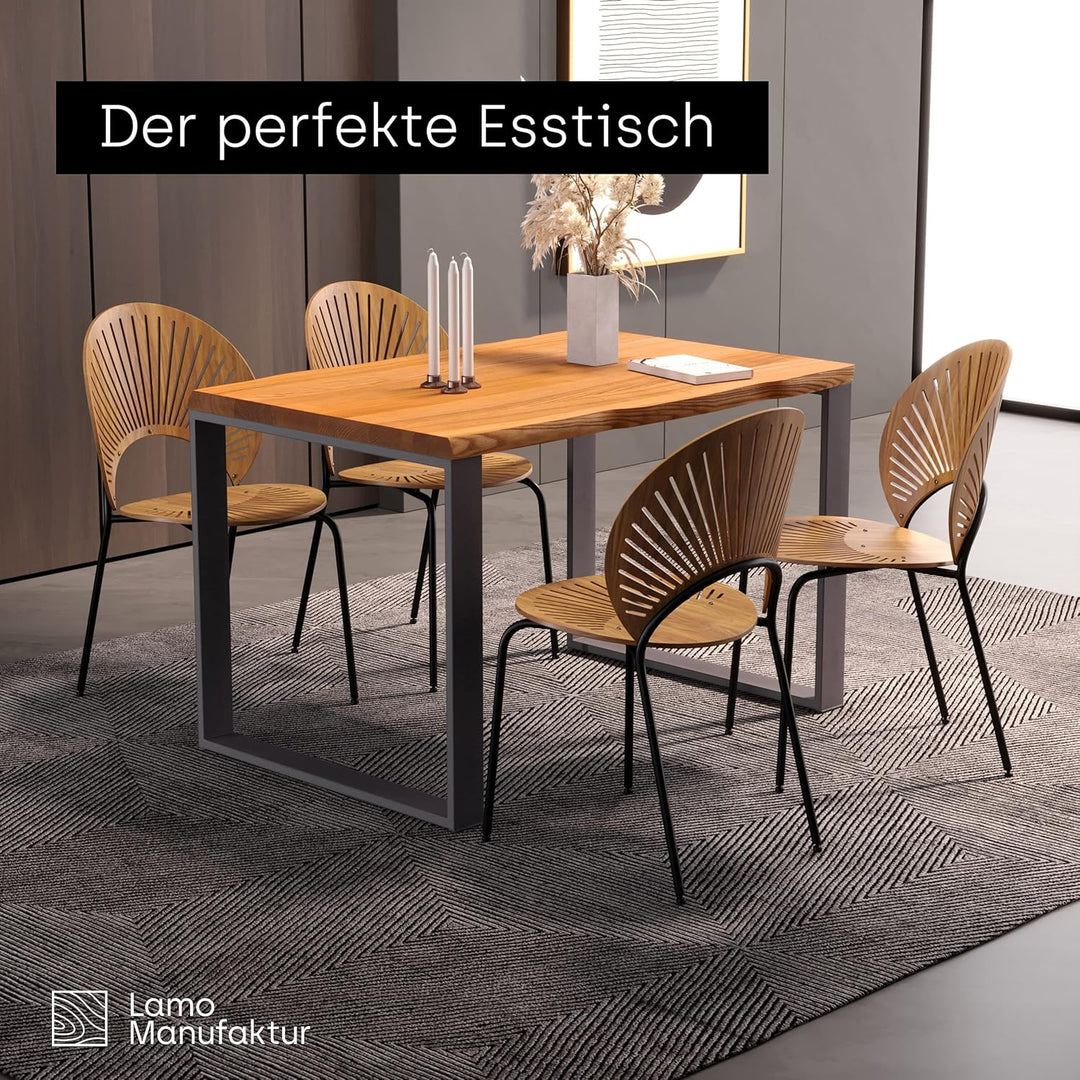 LAMO Manufaktur Massivholzplatte Tischplatte Baumkante für Schreibtisch, Esstisch, 120x60 cm, Roh, L