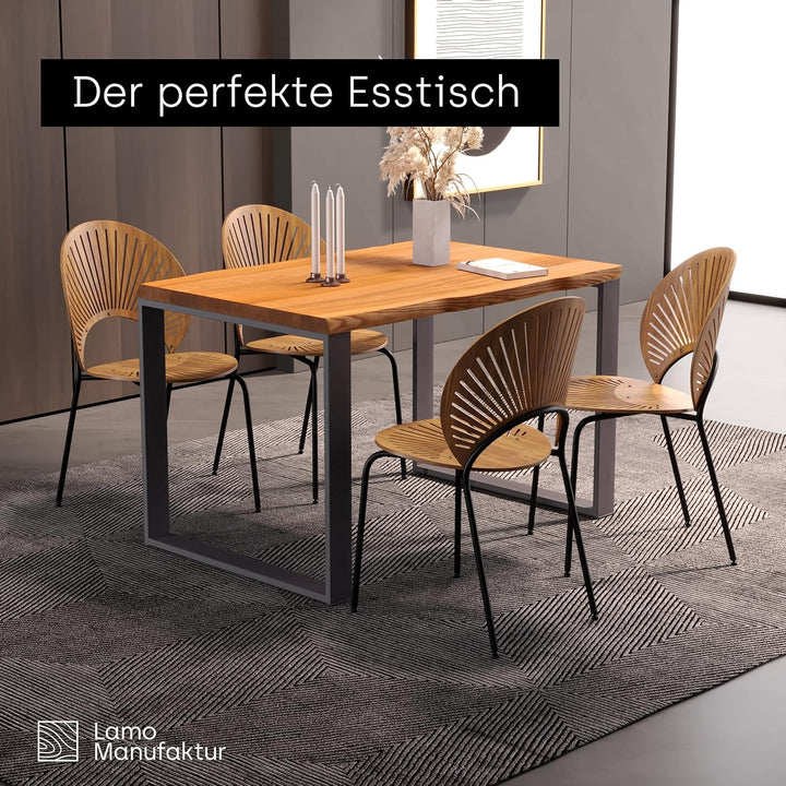 LAMO Manufaktur Massivholzplatte Tischplatte Baumkante für Schreibtisch, Esstisch, 120x60 cm, Roh, L