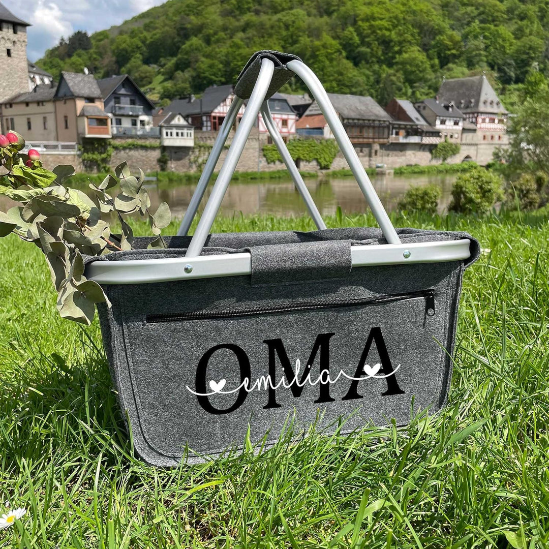 Einkaufskorb personalisiert Geschenk OMA MOM + Namen I Filzkorb Geburtstag Geburt Baby Kindernamen M