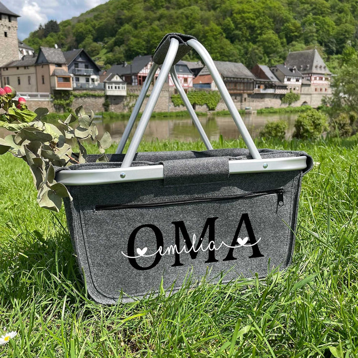 Einkaufskorb personalisiert Geschenk OMA MOM + Namen I Filzkorb Geburtstag Geburt Baby Kindernamen M