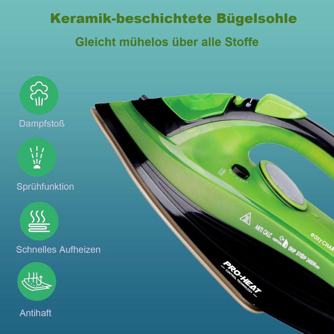 Bügeleisen, Dampfbügeleisen Kabelloses für Kleidung Handbügeleisen Iron Grün, Grün