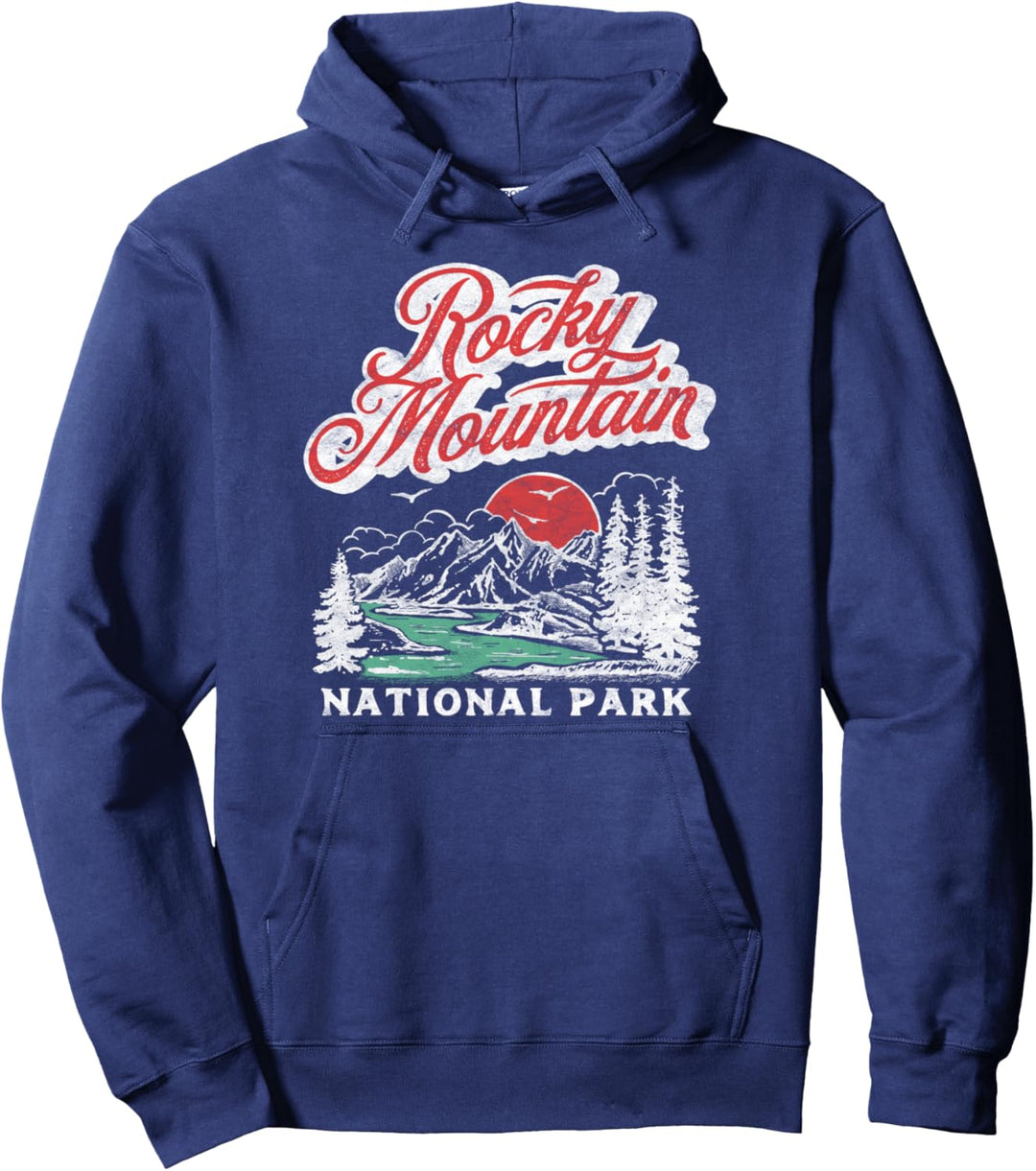 Rocky Mountain National Park Retro 80's Mountains Graphic Pullover Hoodie