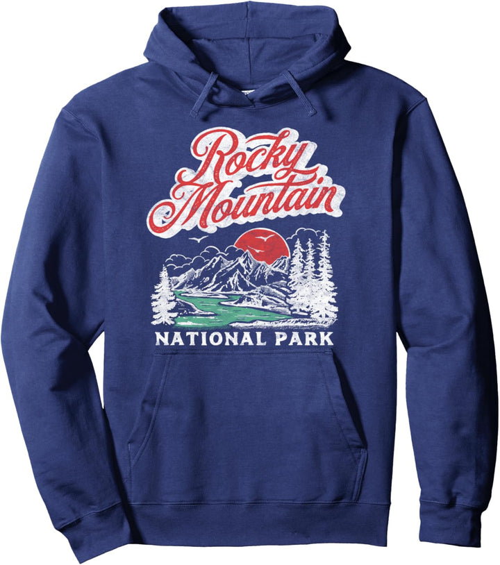 Rocky Mountain National Park Retro 80's Mountains Graphic Pullover Hoodie