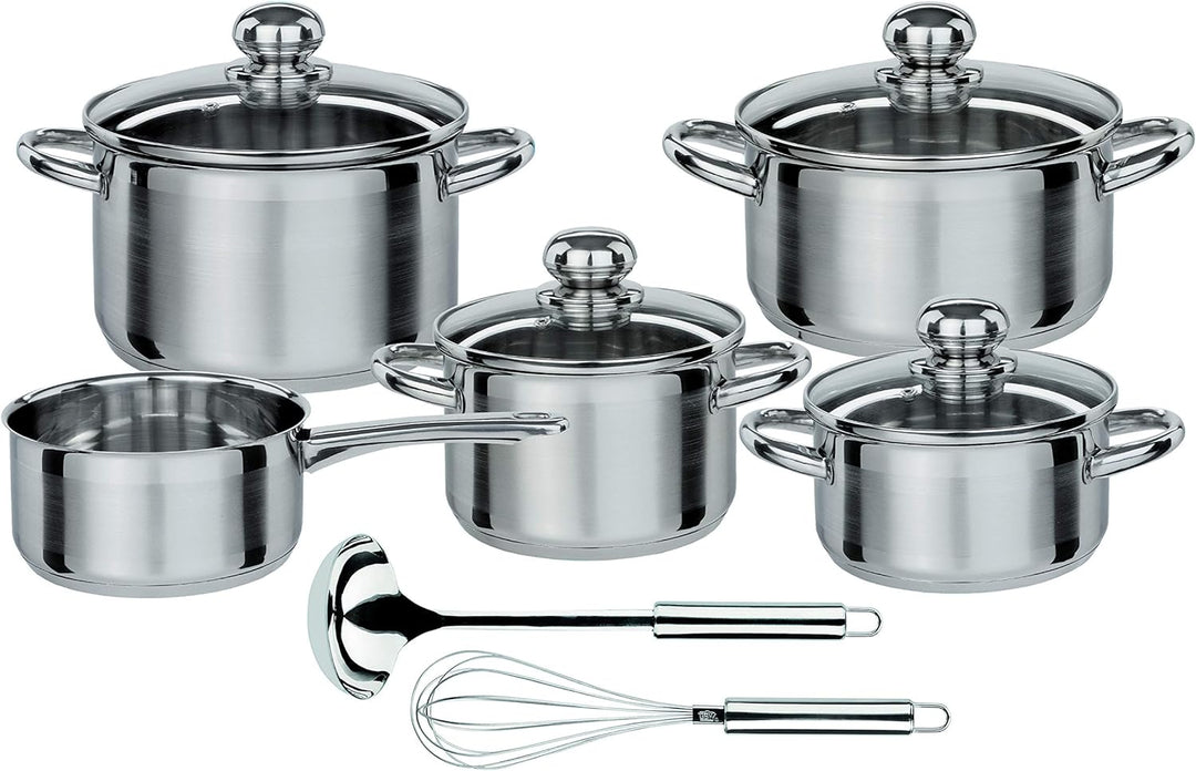 GSW 806572 Kochtopf-Set Silver Star 11-tlg, Edelstahl rostfrei, Glas, Silber