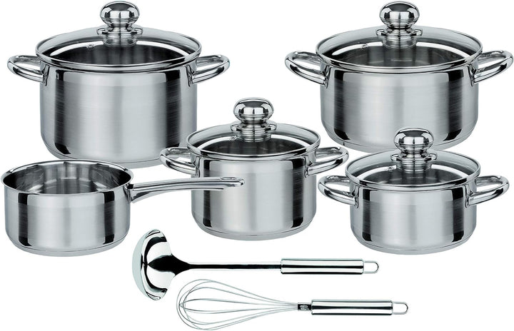 GSW 806572 Kochtopf-Set Silver Star 11-tlg, Edelstahl rostfrei, Glas, Silber