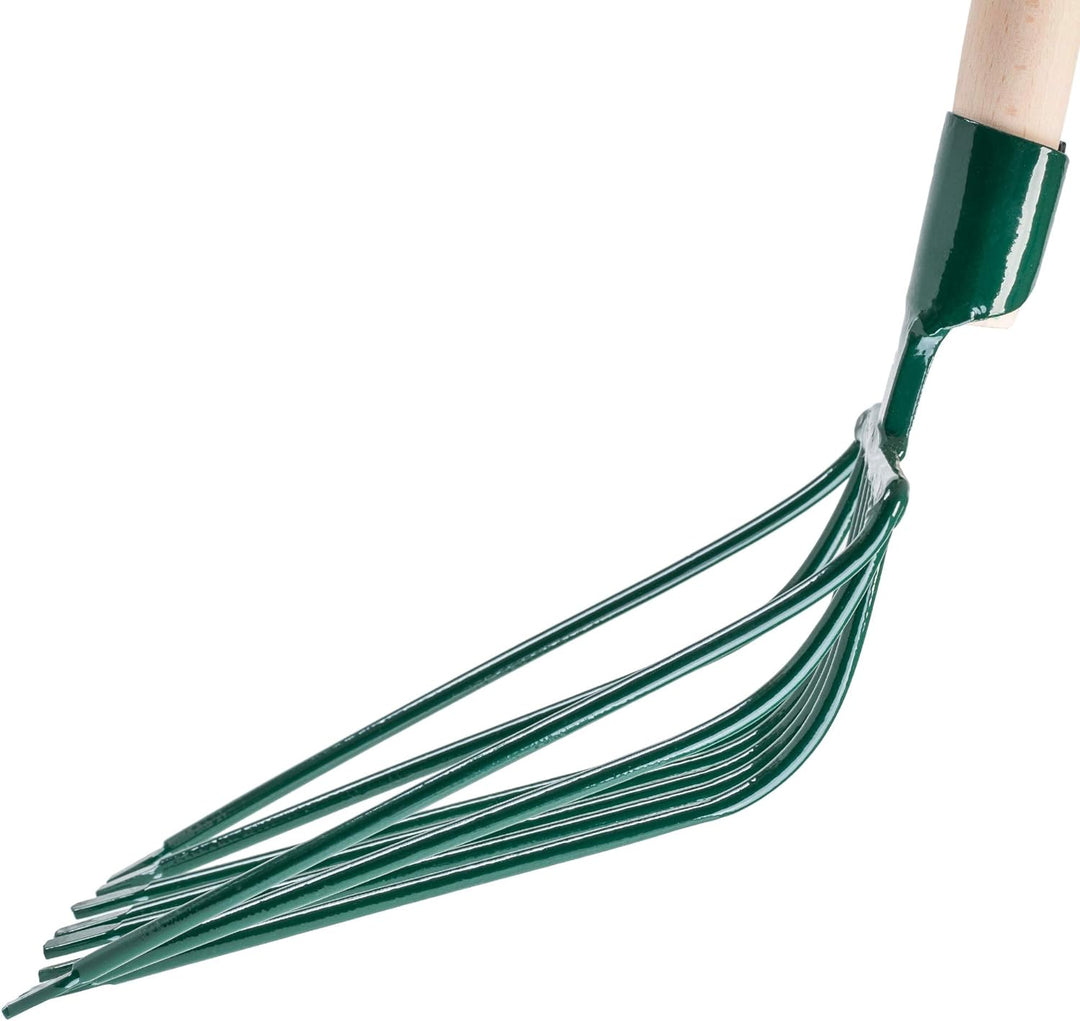 KADAX Steingabel, Forke mit langem Holzstiel, 9 Zinken, Spatengabel, Heugabel, Grabegabel, Mistgabel