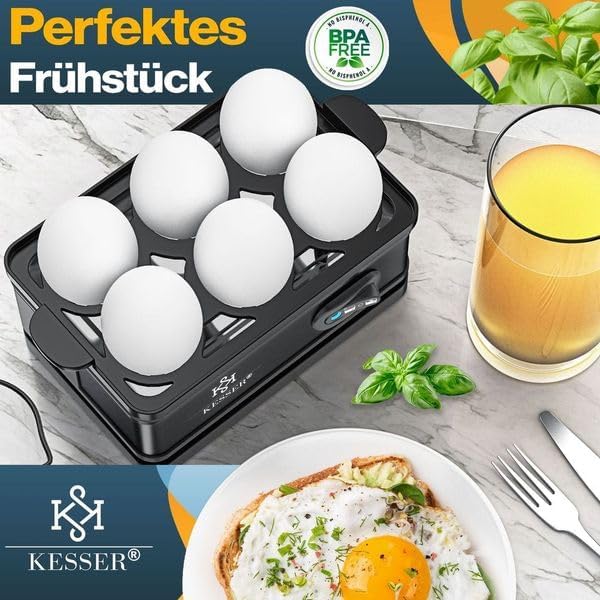 KESSER® Eierkocher für 1 bis 6 Eier elektrisch aus Edelstahl 400W & Warmhaltefunktion | Kipp-Funktio
