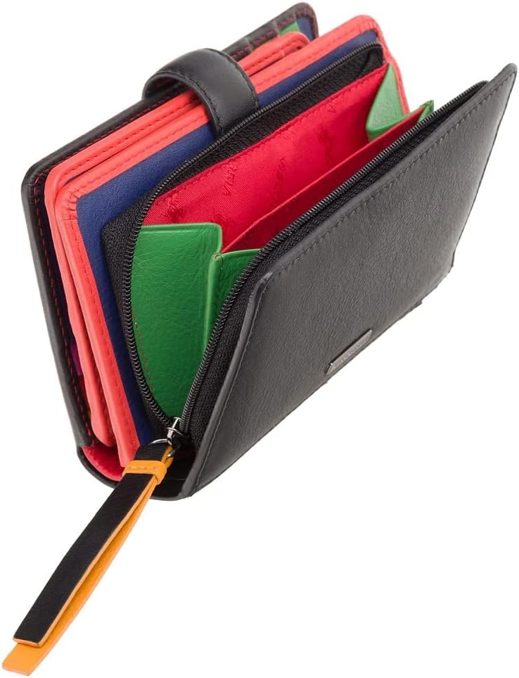 VISCONTI 100% Pur Leder Portemonnaie Damen RFID Schutz Geldbeutel Geldbörse Bifold Mehrfarbig Portmo