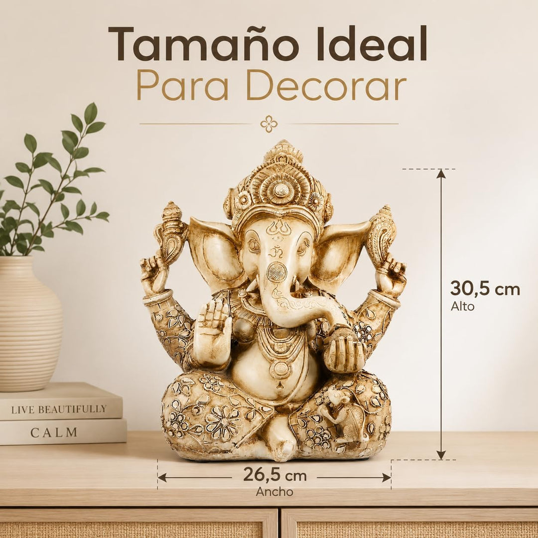 DOITOOL Hindu-Gott Ganesha Idol Statue Indischer Elefant Buddha Ganesha Skulptur 26,5 x 30,5 cm Sege