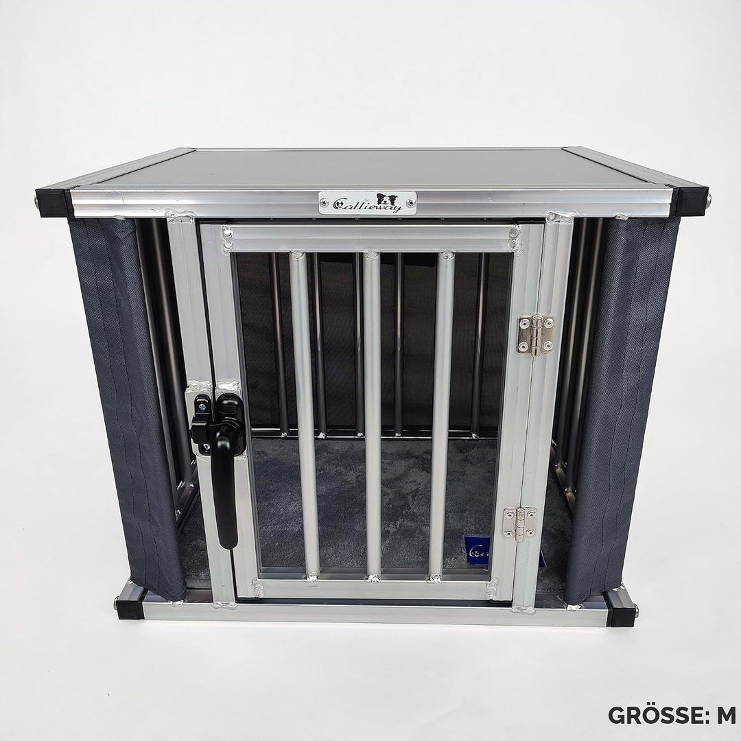 Callieway® ALU DOGBOX/Hundebox/ALU Hundkäfig für Büro und Daheim (nur vertikale Stäbe) (SMALL: 43(L)