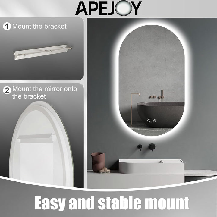 90x50 cm Badspiegel mit Beleuchtung Oval mit Antibeschlag, Badezimmer Spiegel mit LED, Wandspiegel L
