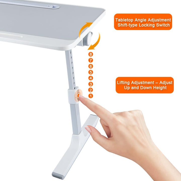 Betttisch Klappbar, Laptoptisch, Einstellbare Höhe, mit Buchständer, Schublade, Lap Stopper, Tablet