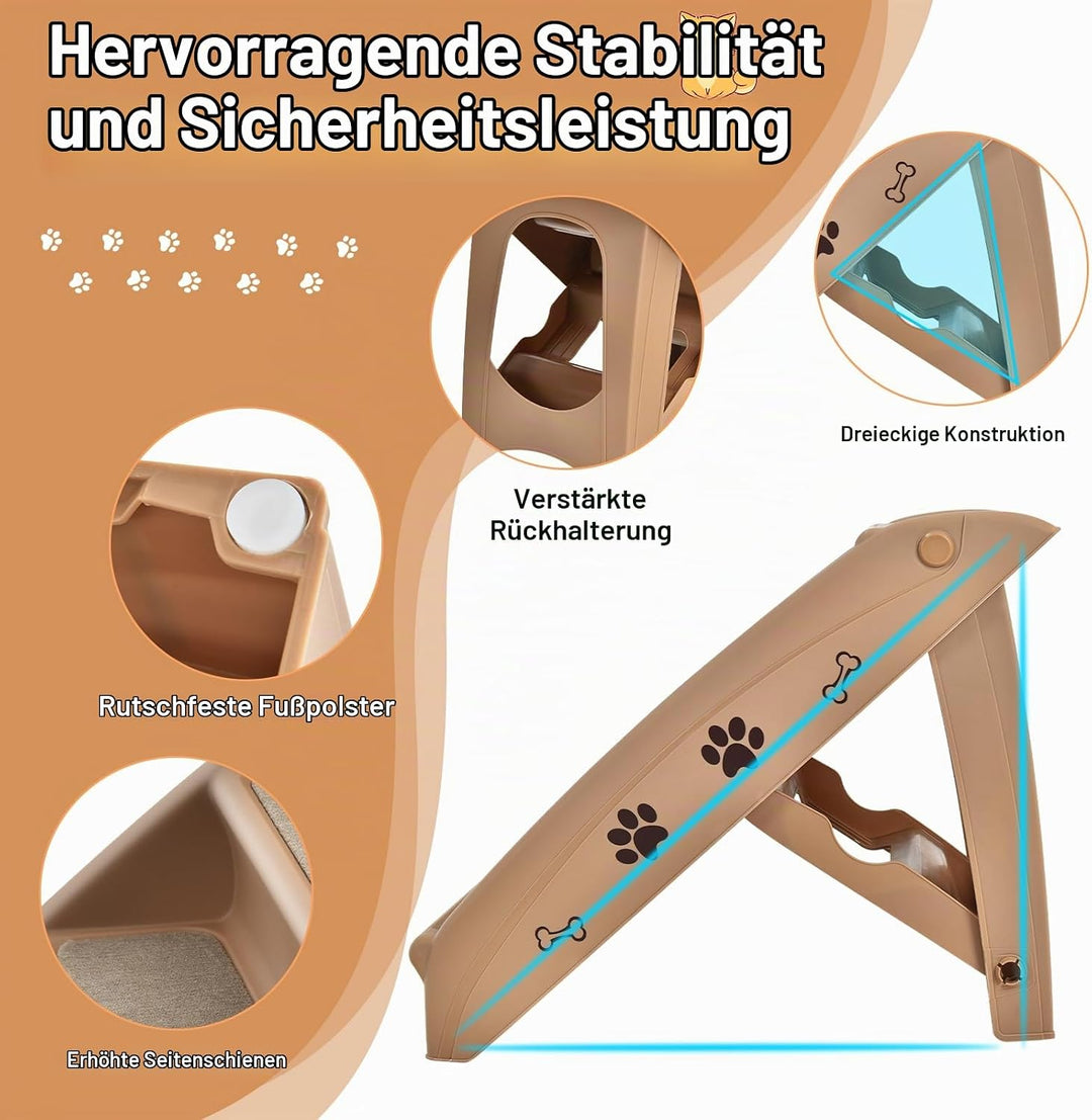 SOARS Haustiertreppe faltbar, 4-stufige Hundetreppe Katzentreppe mit Filz Matte, Tiertreppe für Katz