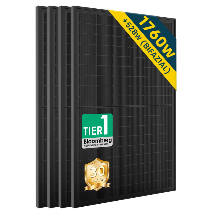 ALLDREI® Solarpanel 440wx4 Bifazial Glas, Solarmodul 1760w für Balkonkraftwerk, PV Panel für Photovo