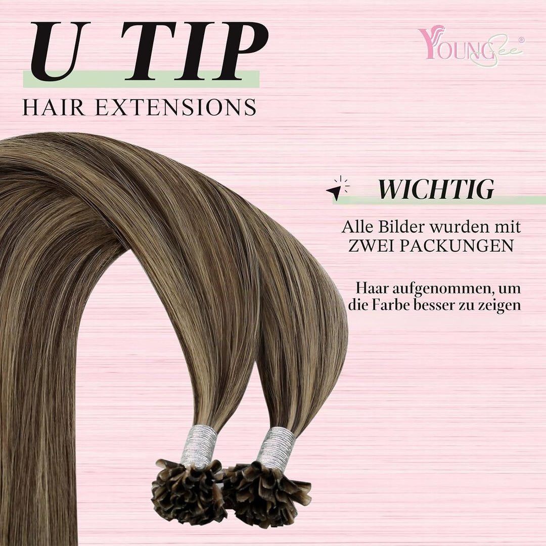 YoungSee Bonding Extensions Echthaar Braun 35cm Extensions Echthaar Bondings Dunkelbraun mit Blond K