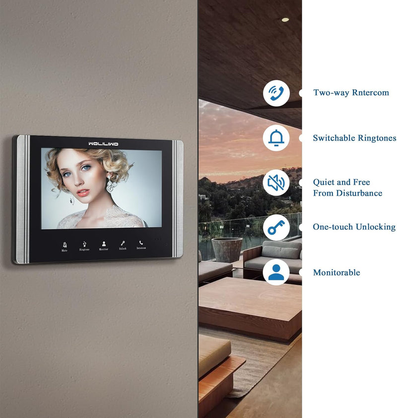 WOLILIWO Video Türklingel mit Kamera,3-familienhaus Video Doorbell Intercom with 7-Inch Monitor,Spre