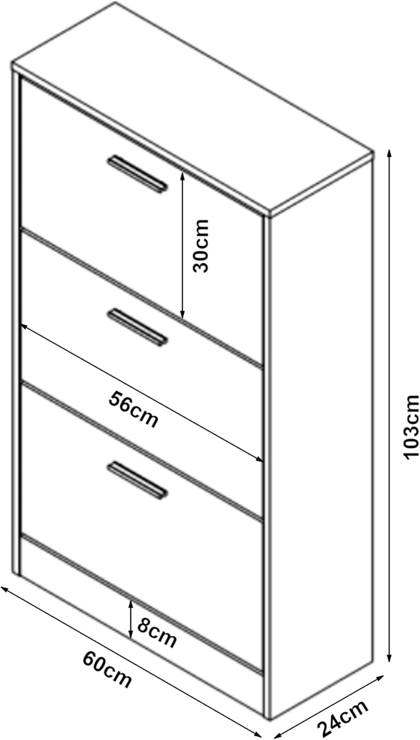 [en.casa] Schuhschrank Sykkylven Schuhkipper mit 3 Klappen Schuhkommode für 12 Paar Schuhe 103 x 60