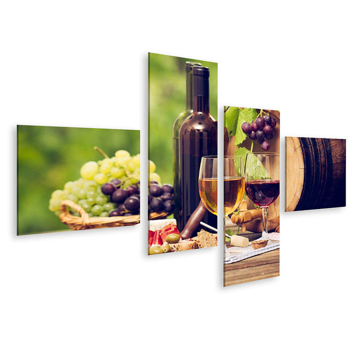 islandburner Bild auf Leinwand Wein Käse Tisch Close Up Bilder Wandbilder Poster Leinwand 150x80cm -
